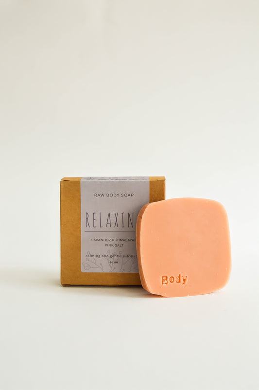 RAW BODY SOAP BAR - RELAXING with exfoliating  himalayan pink salt & Lavender
